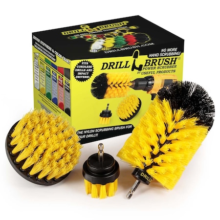 Drill Brush Power Scrubber By Useful Products 5 in W 7 in L Brush, Yellow Y-S-42J-QC-DB